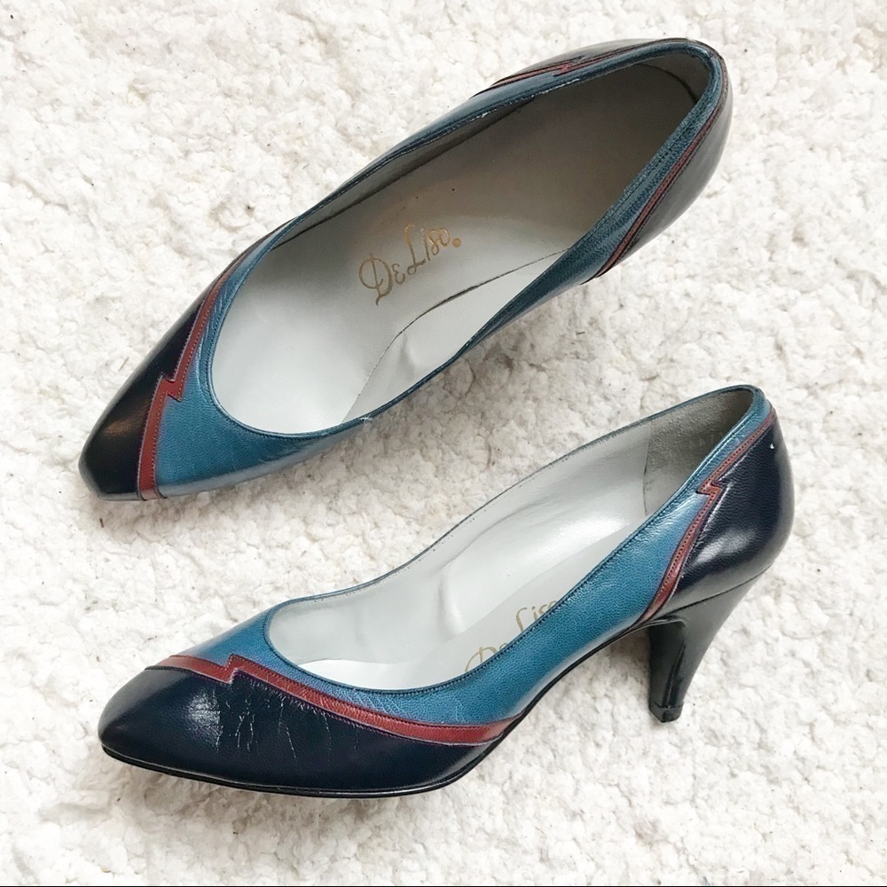 Palter Deliso: Vintage Navy, Blue and Red Lightening Bolt 3 inch Heels Size 6